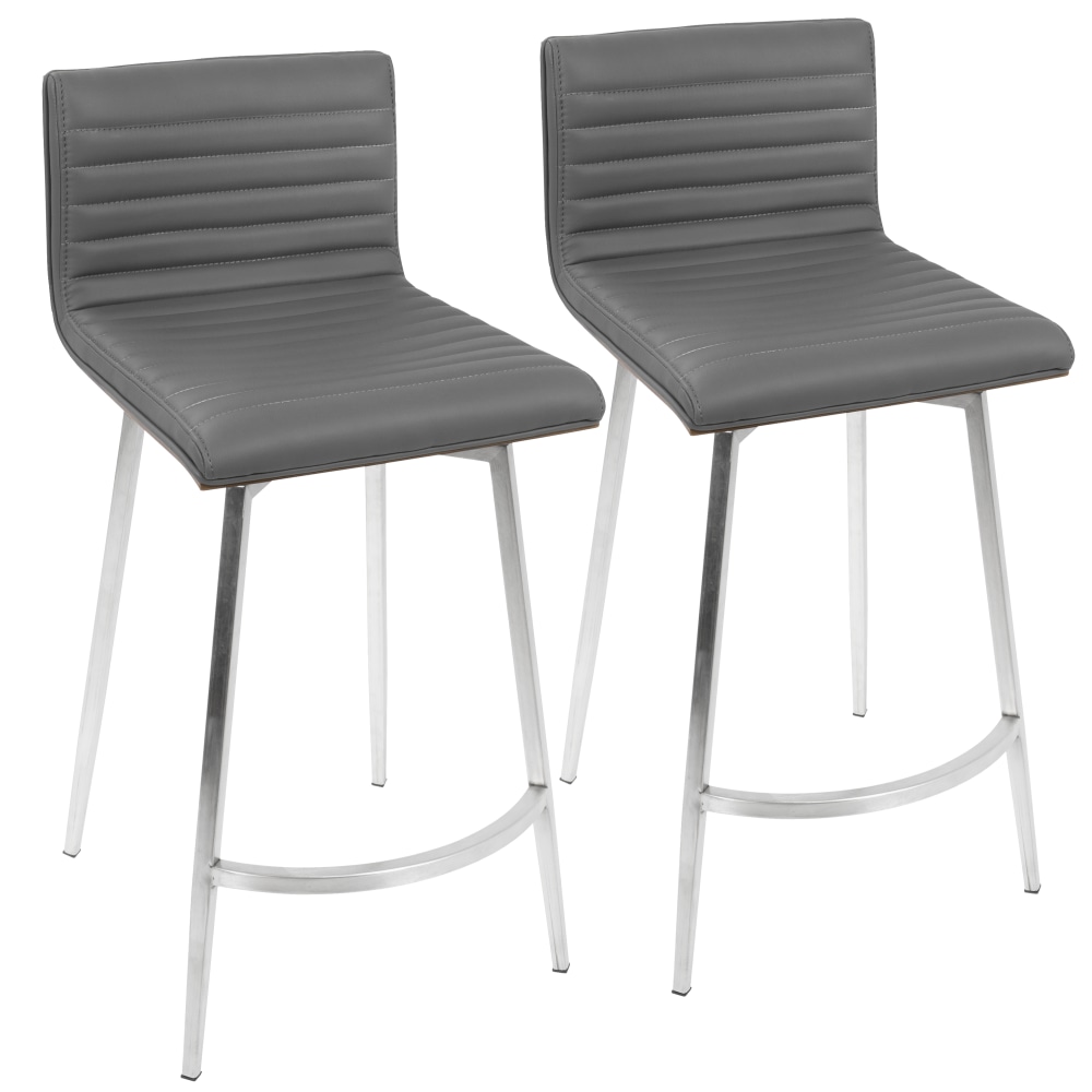 LumiSource Mason Swivel Counter Stools, Silver/Walnut/Gray, Set