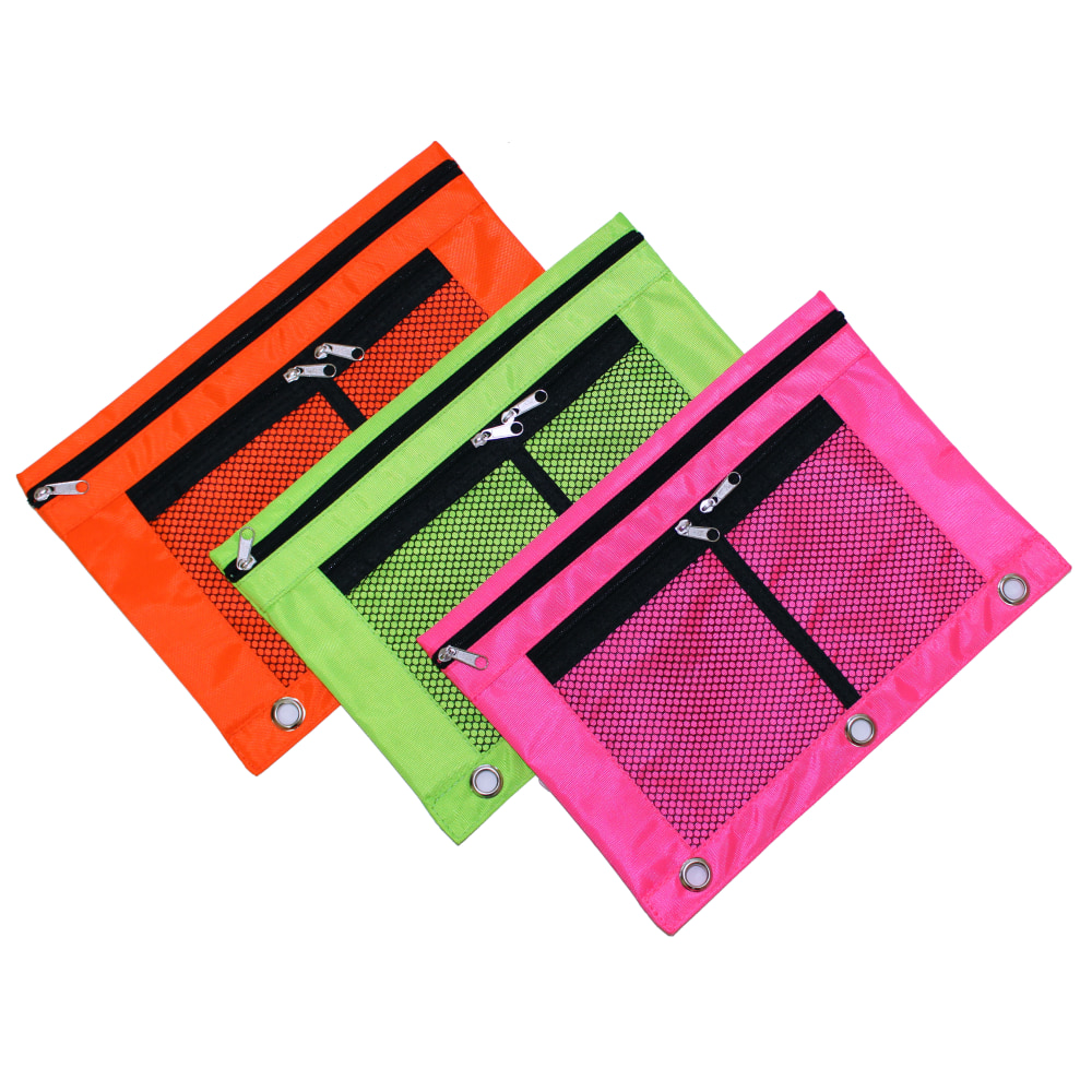 Inkology Large Window Pencil Pouches, Assorted Neon Colors,