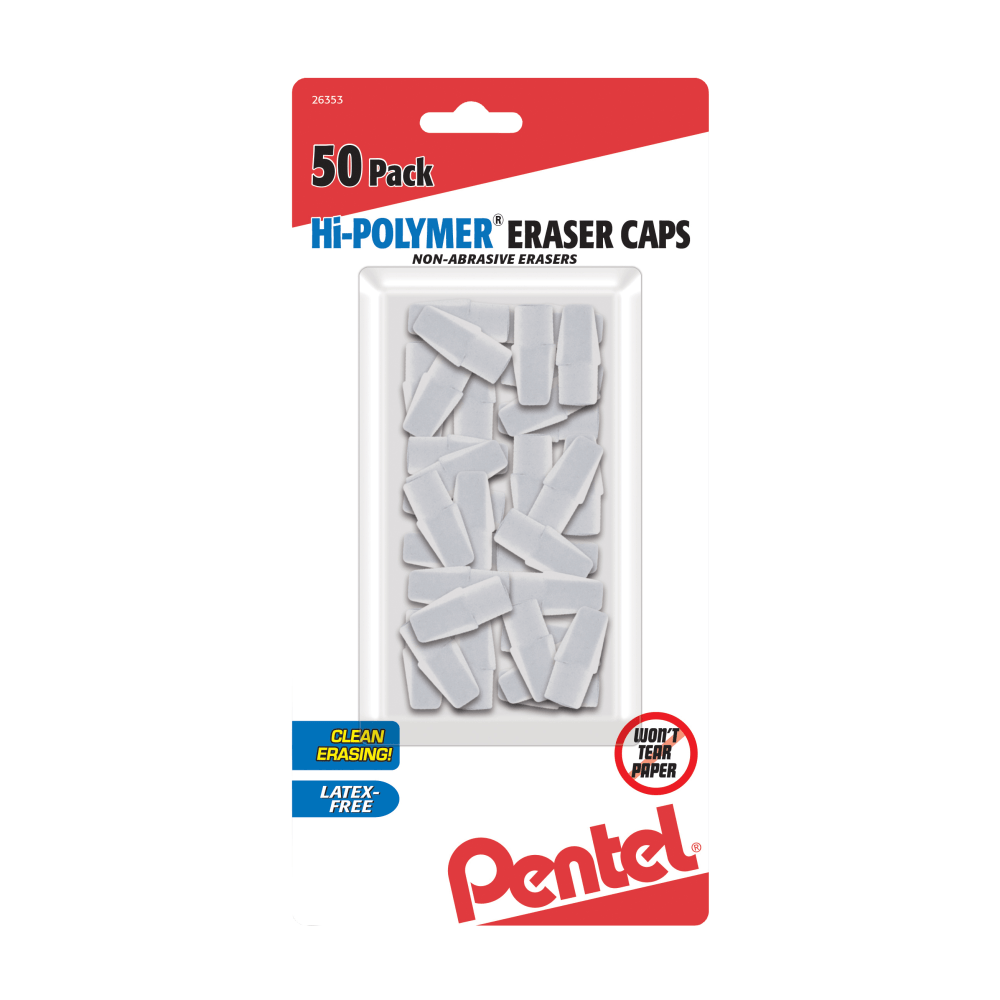 Pentel® Hi-Polymer® Eraser Caps, White, Pack Of 50