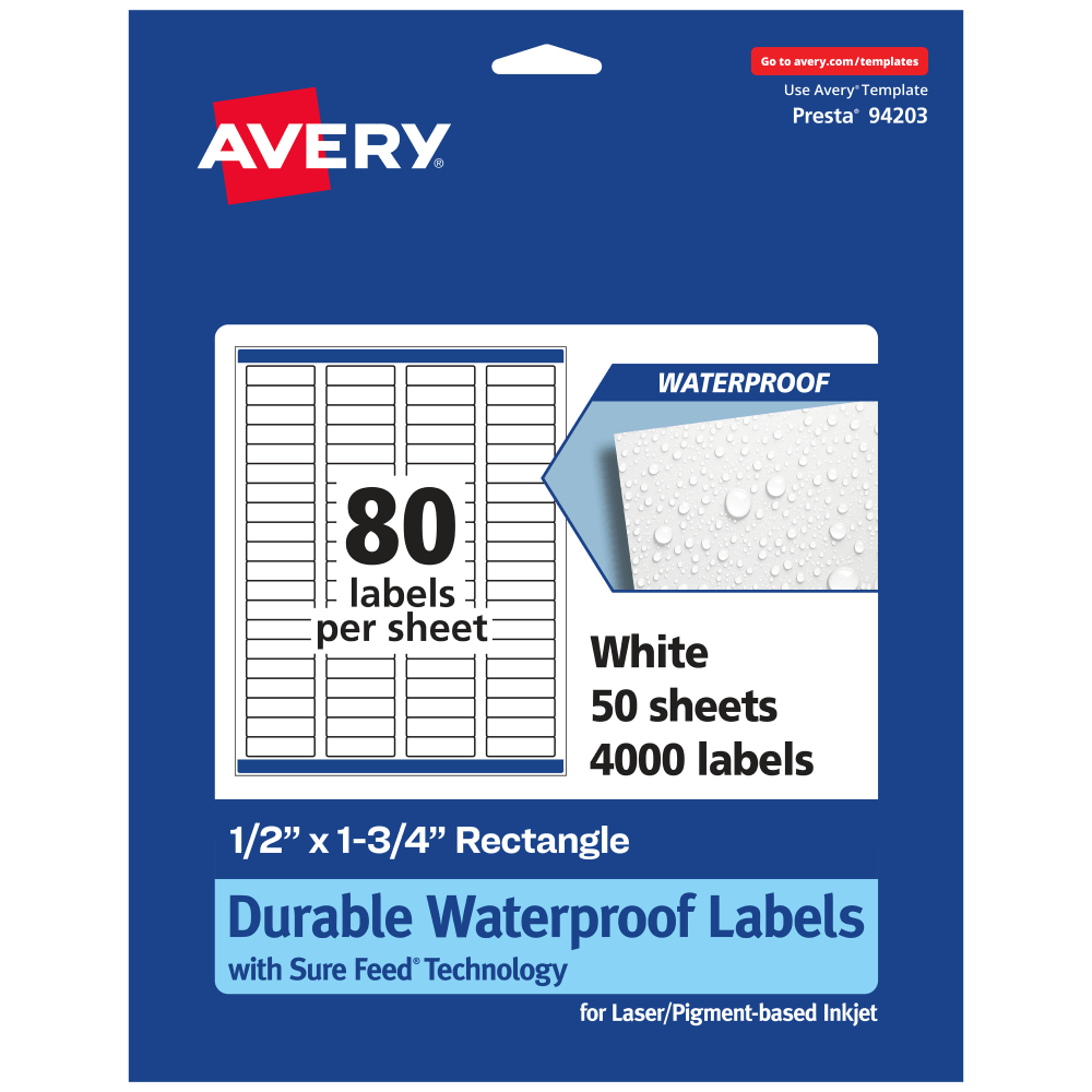 Avery® Waterproof Permanent Labels With Sure Feed®, 94203-WMF50,