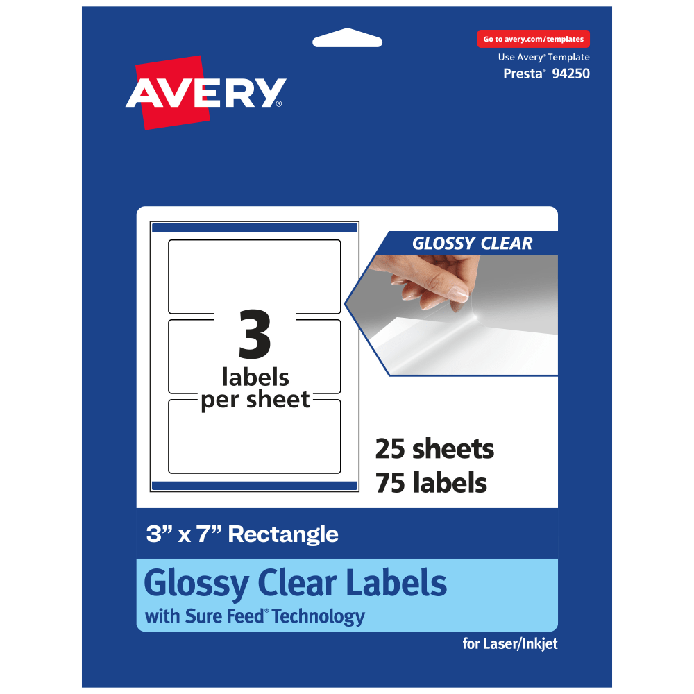 Avery® Glossy Permanent Labels With Sure Feed®, 94250-CGF25,