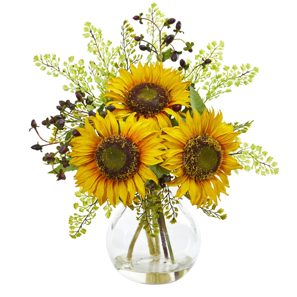 Nearly Natural Sunflower 16”H Artificial Floral Arrangement With