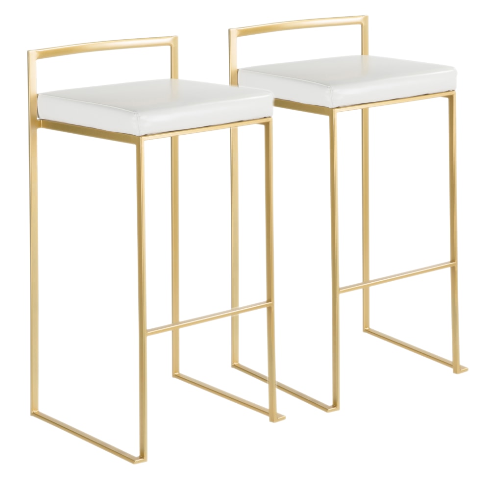 LumiSource Fuji Stacker Bar Stools, White/Gold, Set Of