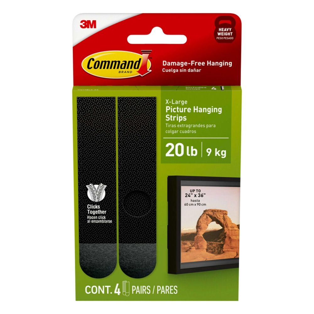 Command™ Picture Hanging Strips, 20 lb, Black, Pack