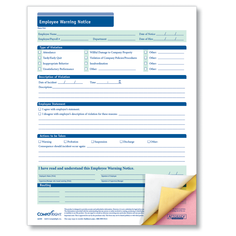 ComplyRight Carbonless Employee Warning Notice Forms, 3-Part, 8
