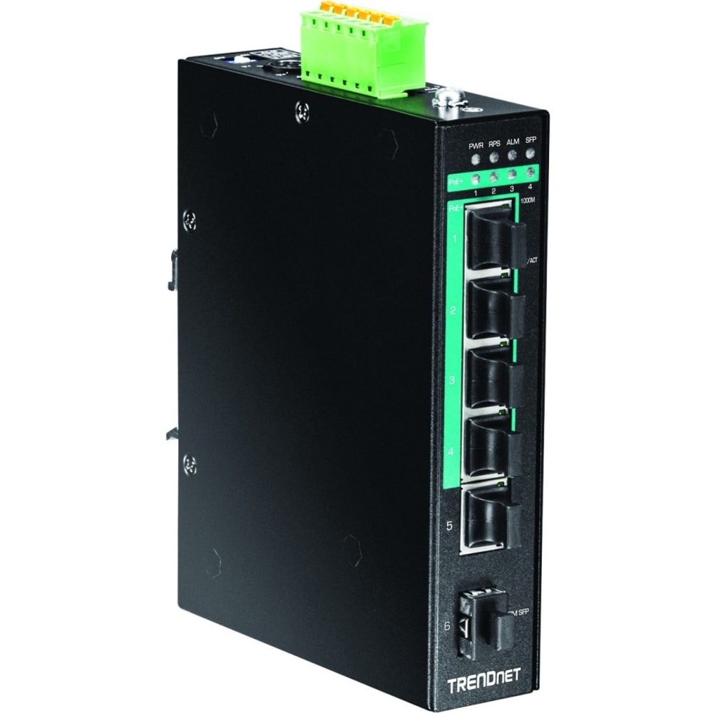 TRENDnet 5-Port Hardened Industrial Gigabit PoE+ DIN-Rail Switch,