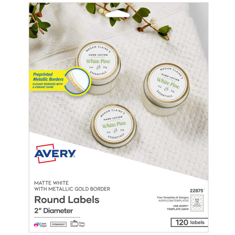 Avery® Printable Labels With Metallic Border, Round, 2"