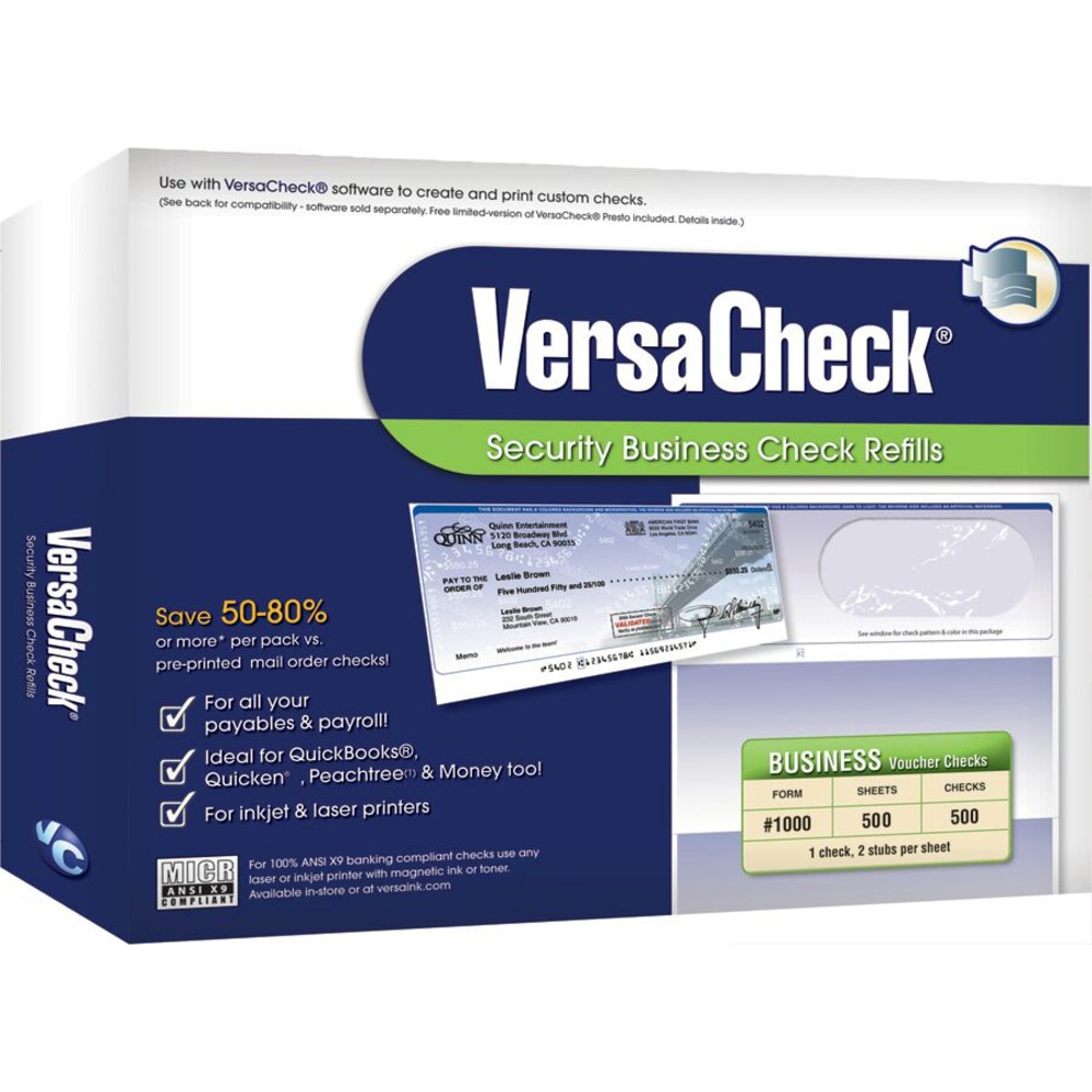 VersaCheck® Security Form #1000 Business Check Refills, Blue