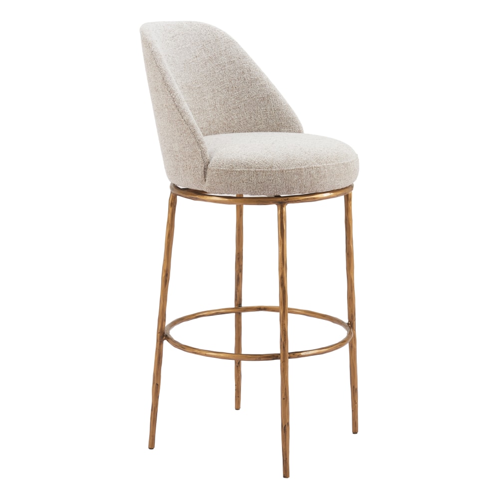 Zuo Nordhavn Swivel Barstool, Beige/Gold