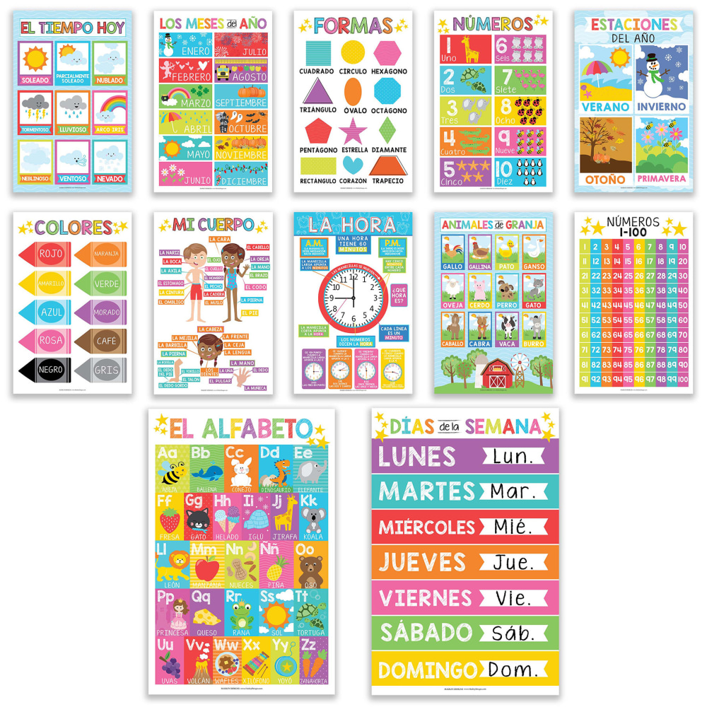 Hadley Designs Laminated Posters, Colorful Spanish Preschool