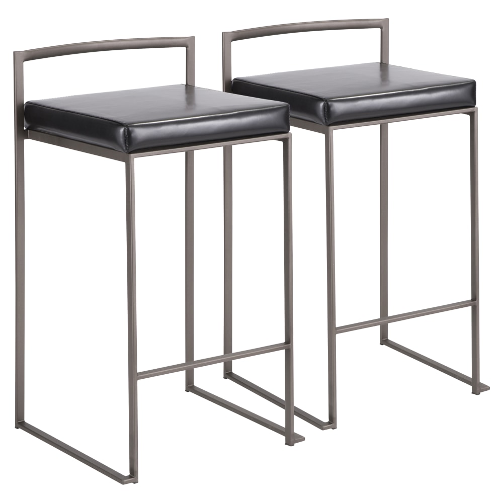 LumiSource Fuji Stacker Counter Stools, Black Seat/Antique Frame,