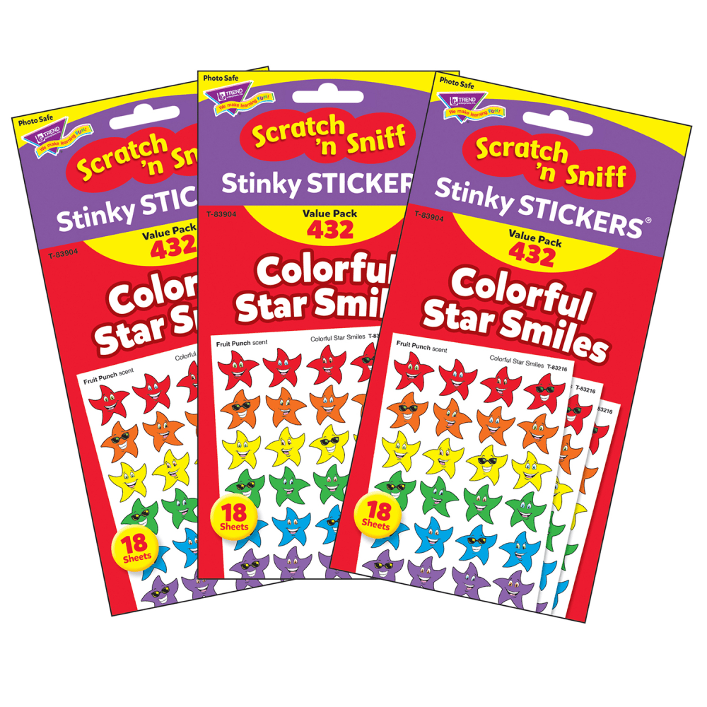 Trend Stinky Stickers, Colorful Star Smiles, 432 Stickers