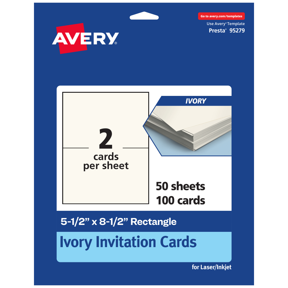 Avery® Printable Invitation Cards, 95279-MIC50, Rectangle,
