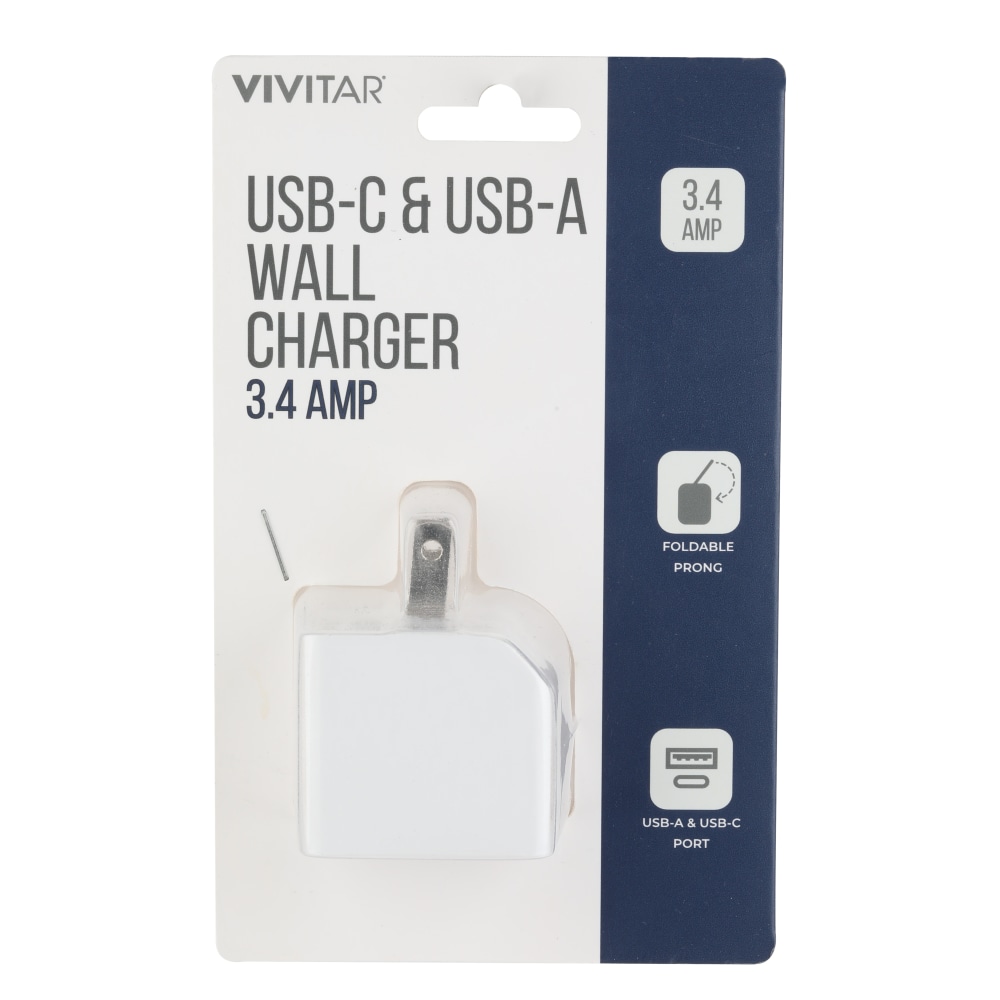 Vivitar USB-C And USB-A Wall Charger, White, NIL6004-WHT-STK-24
