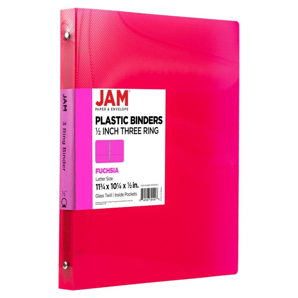 JAM PAPER 3 Ring Plastic Binder, 0.5 inch,