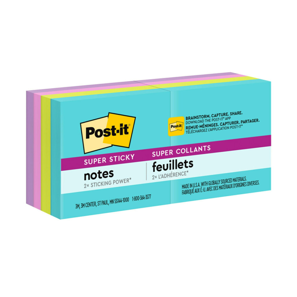 Post-it® Super Sticky Notes, 8 Pads, 1 7/8
