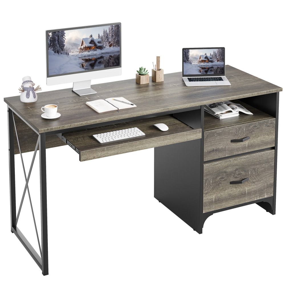 Bestier 56"W Office Desk With Drawers & Tray,