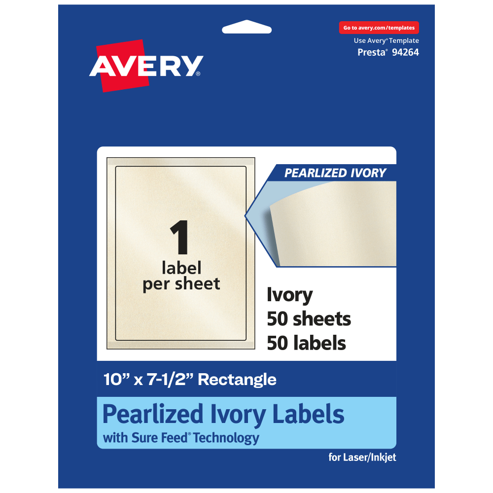 Avery® Pearlized Permanent Labels With Sure Feed®, 94264-PIP50,