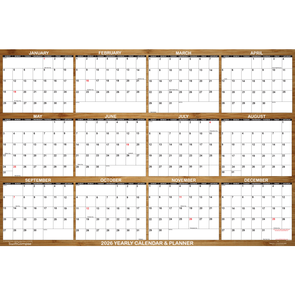2026 SwiftGlimpse Designer Wall Calendar, 24" x 36",