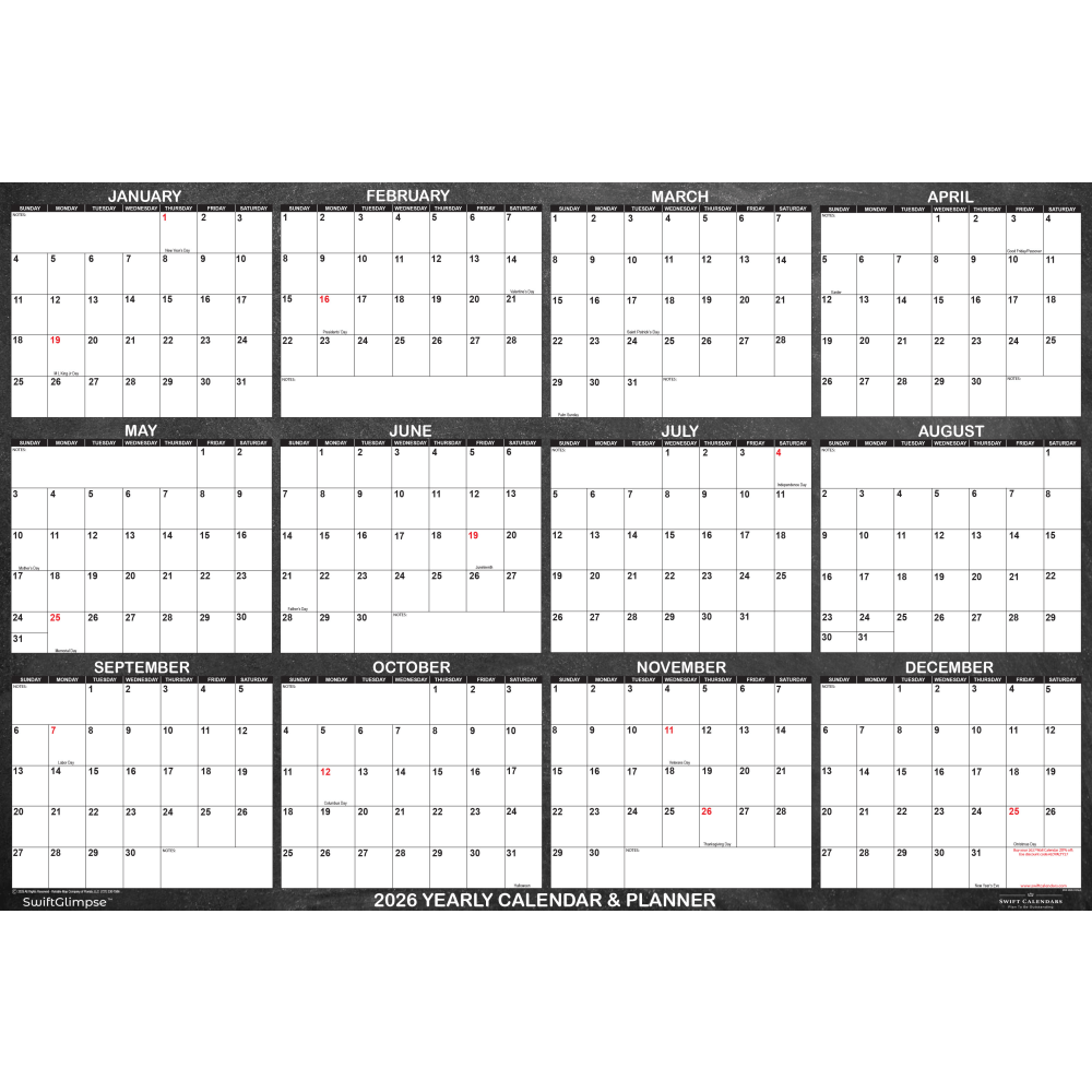 2026 SwiftGlimpse Designer Wall Calendar, 24" x 36",
