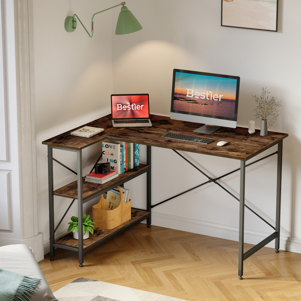 Bestier L-Shaped Corner Desk With Storage Shelf, 48"W,
