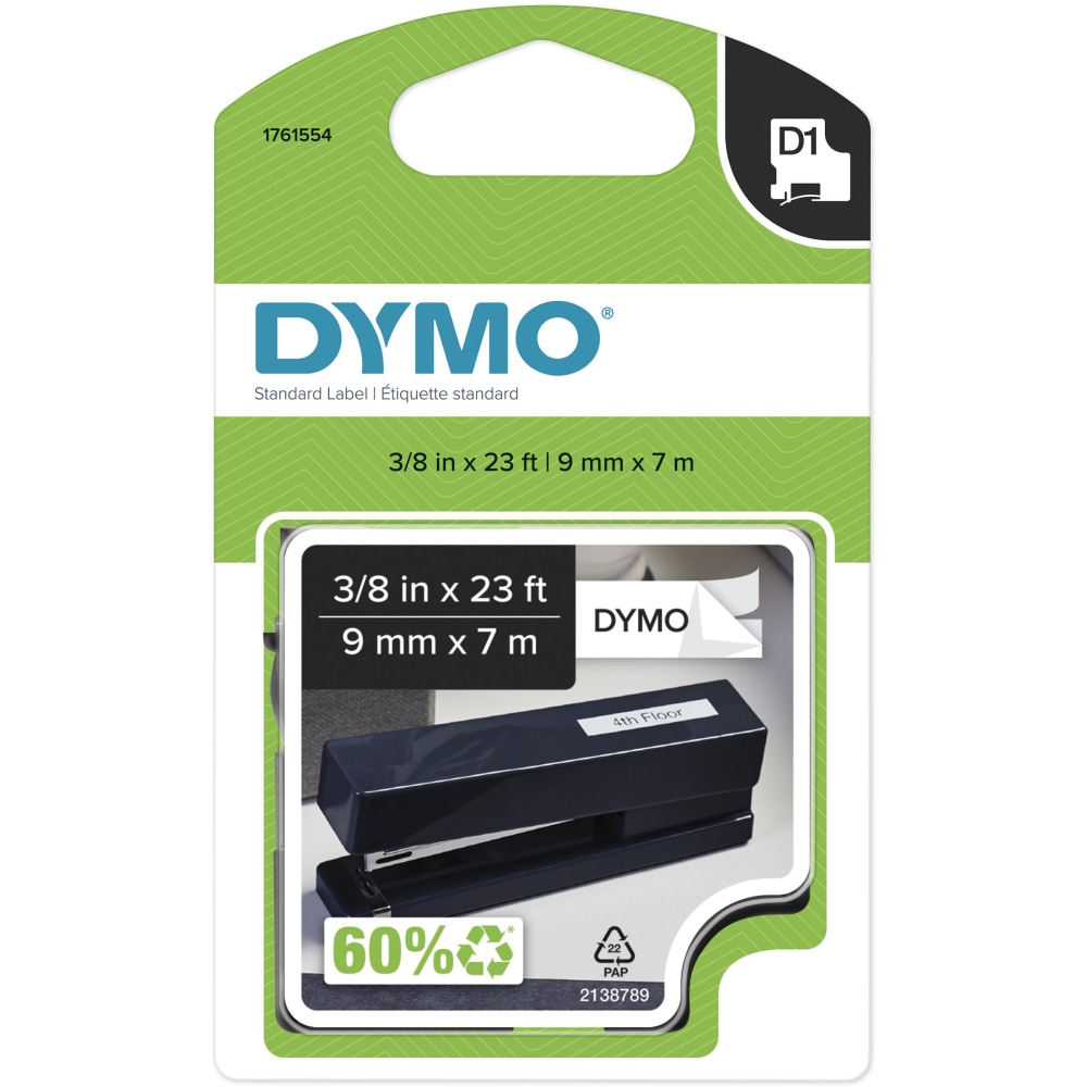 DYMO® D1 41913 Black-On-White Tape, Water-Resistant, 0.38" x