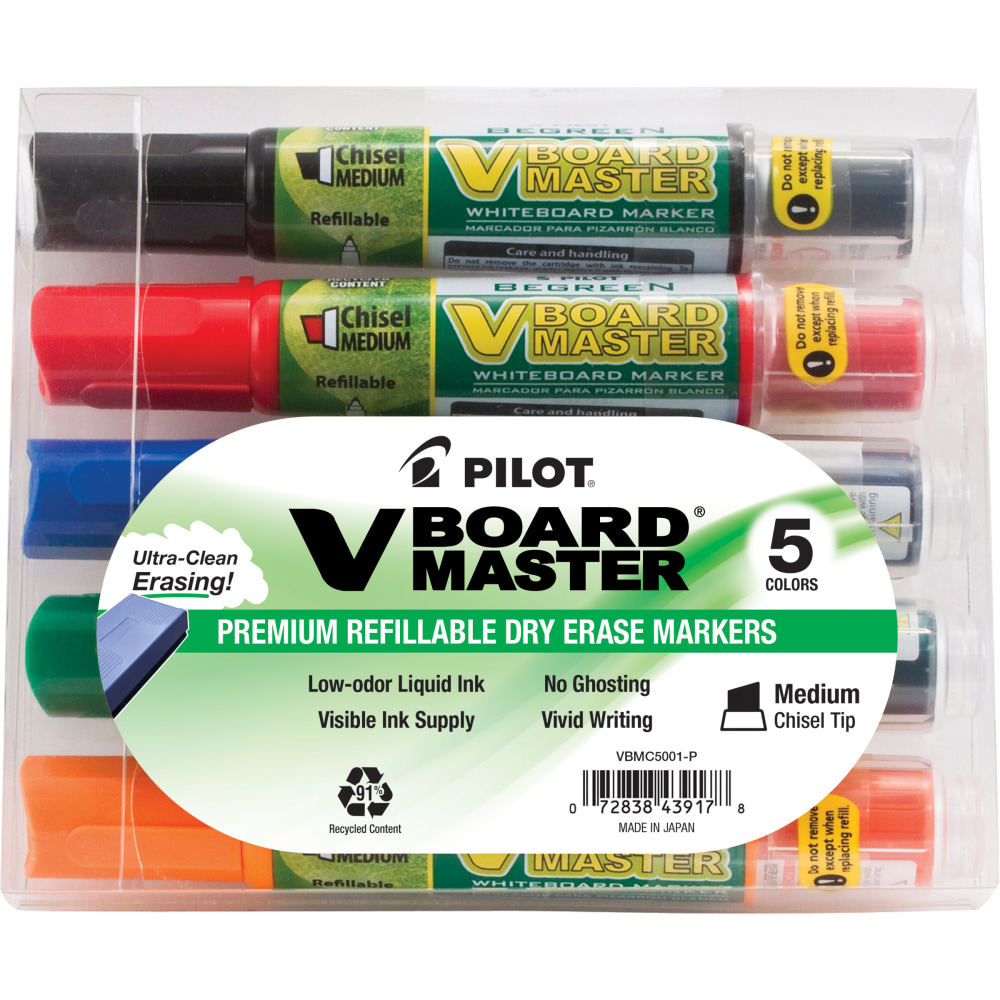 Pilot VBoard Master BeGreen Dry-Erase Markers, Chisel Point,
