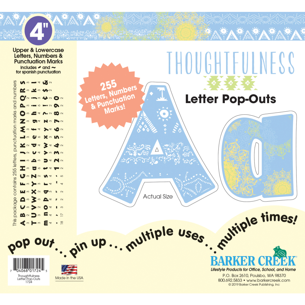Barker Creek Letter Pop-Outs, 4", Thoughtfulness, Pack Of