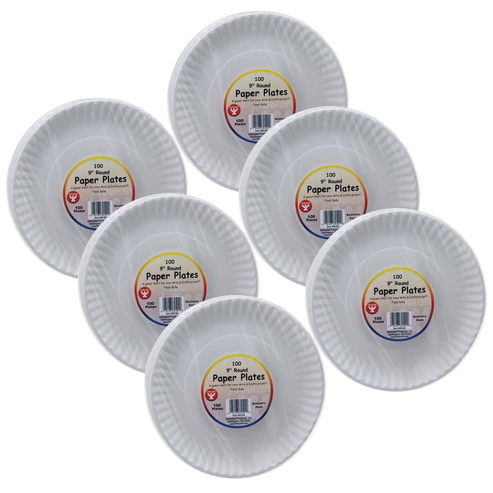 Hygloss Paper Plates, 9”, White, 100 Plates Per