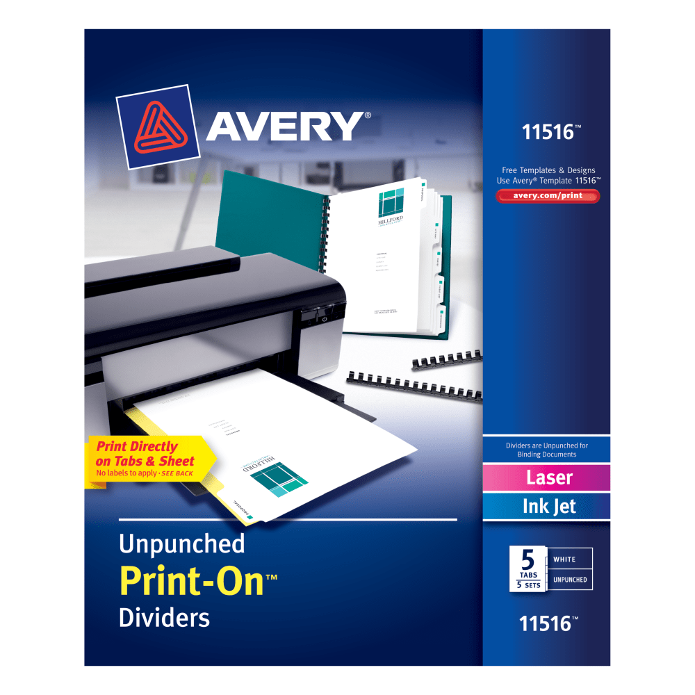 Avery® Print-On™ Dividers, 8 1/2" x 11", Unpunched,