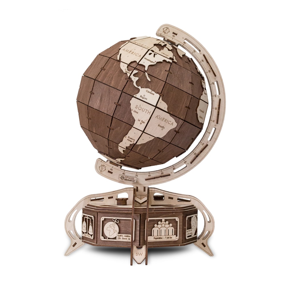 EWA Eco-Wood-Art Globe Brown 3D Wooden STEM Construction