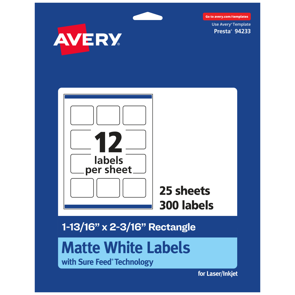 Avery® Permanent Labels With Sure Feed®, 94233-WMP25, Rectangle,