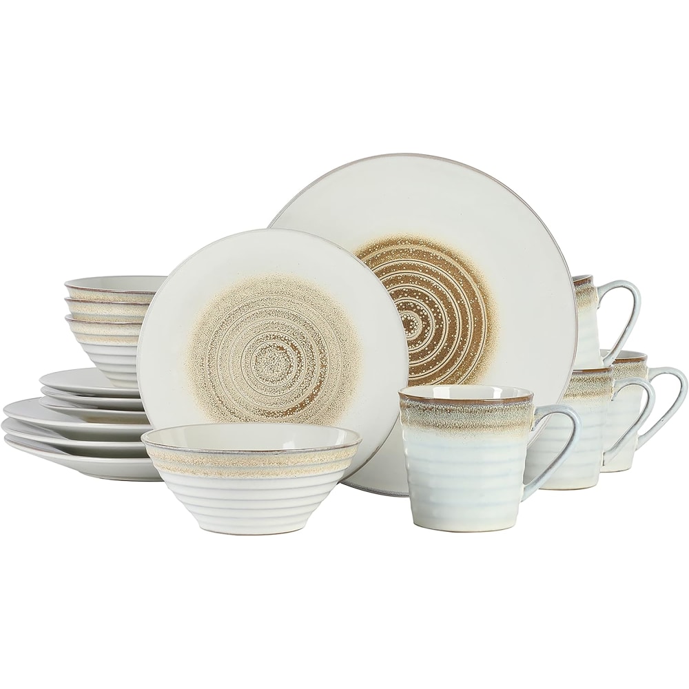 Gibson Elite 16-Piece Spiral Embossed Stoneware Dinnerware Set,