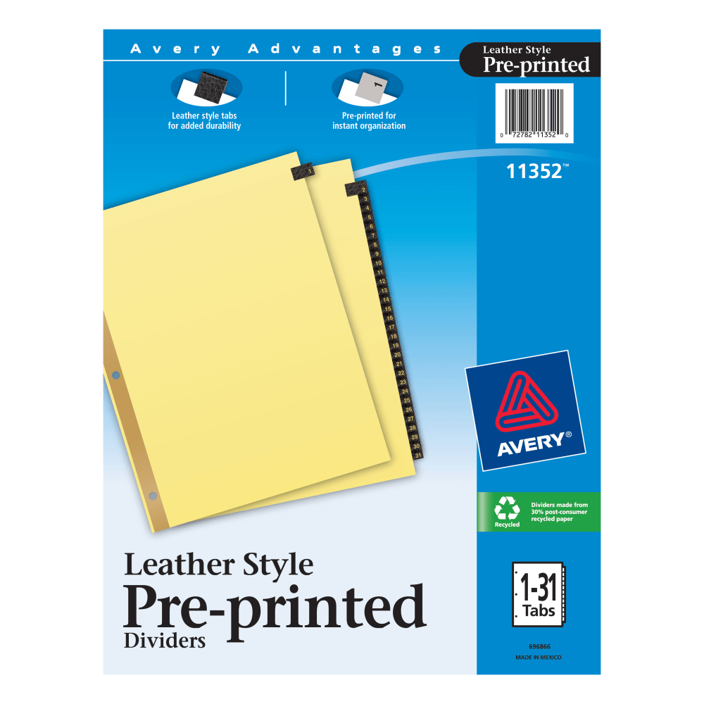 Avery® Black Leather Tab Dividers, 1–31
