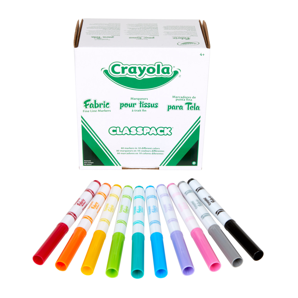Crayola® Fabric Markers Classpack®, Assorted Colors, Pack Of