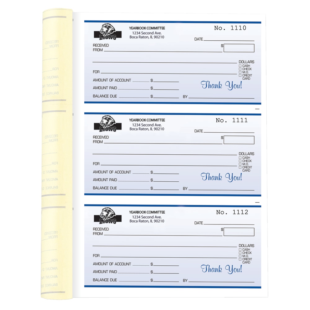 Custom Carbonless Business Forms, Pre-Formatted 2-Part Receipt