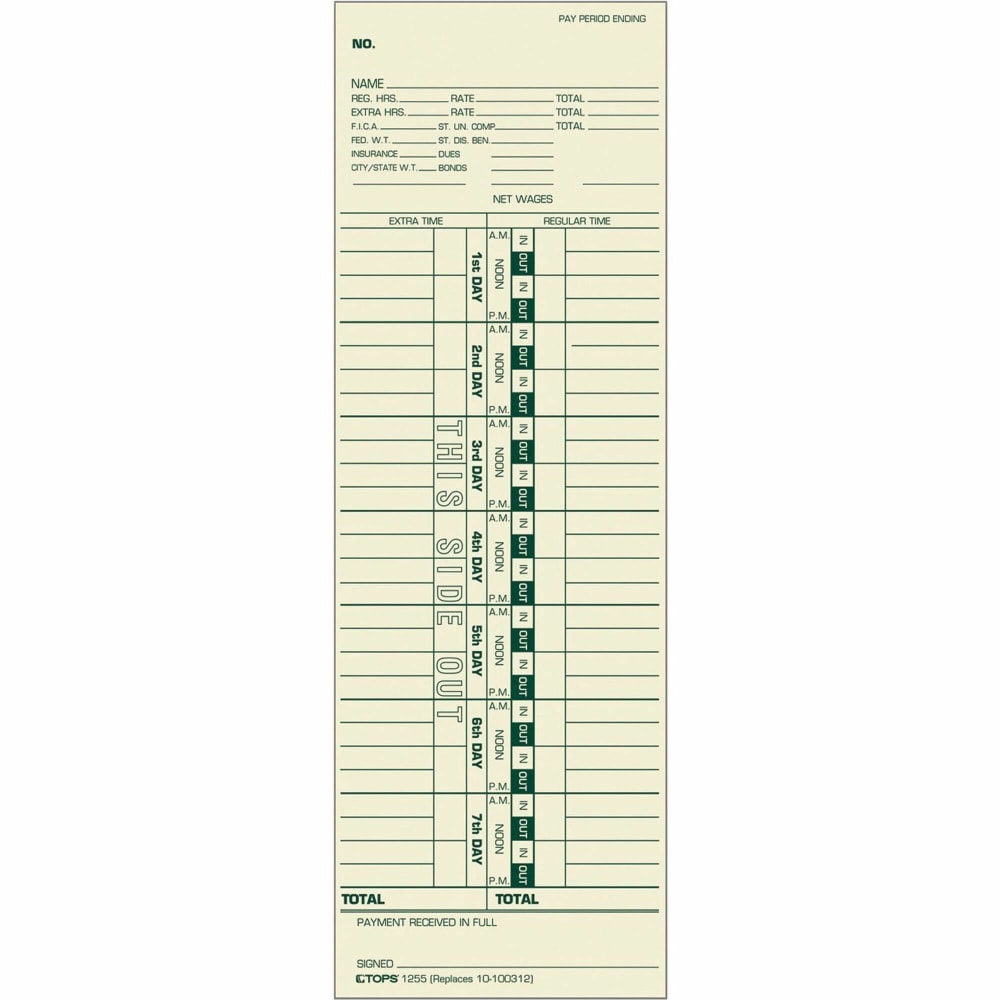 TOPS™ Weekly Time Clock Cards, 3-1/2" x 10-1/2",