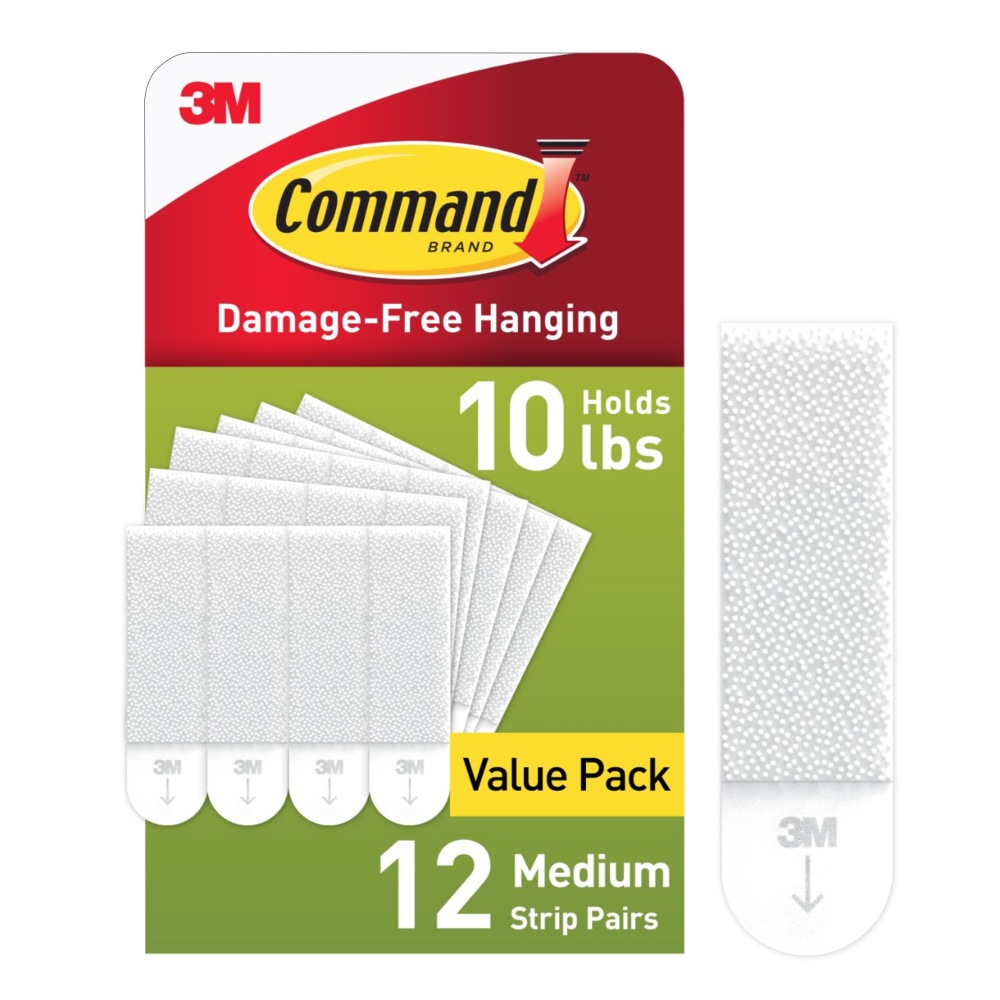 Command Medium (10lb) Picture Hanging Strips, White, 12