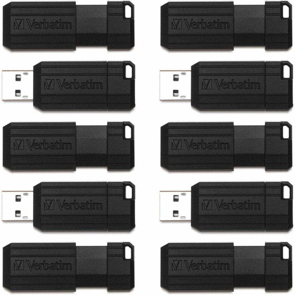 Verbatim® PinStripe USB Flash Drive, 64GB, Black, Pack