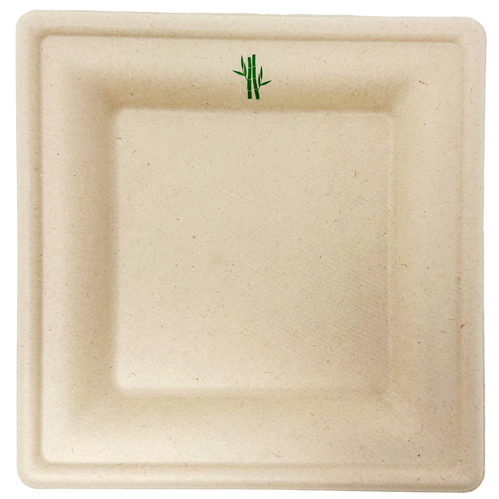 Purely Bamboo Square Plates, 10", Beige, Pack Of