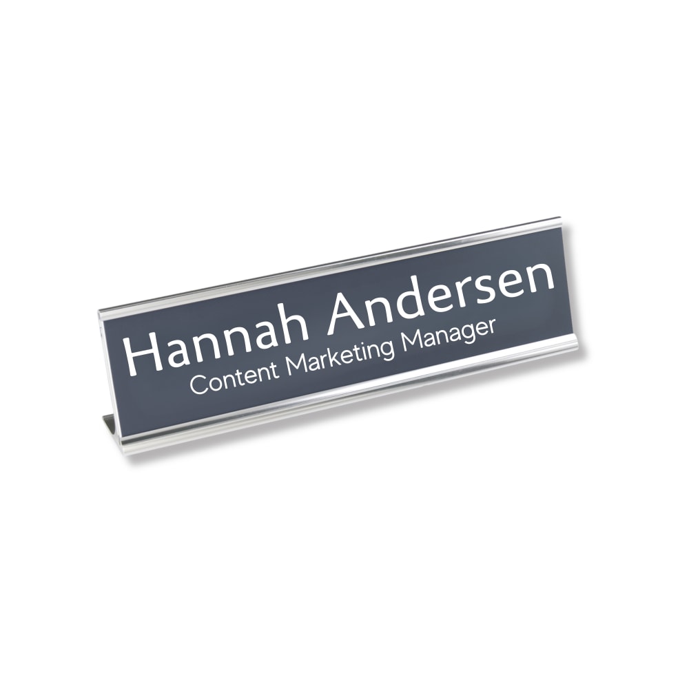 Custom Engraved Plastic Desk Signs With Slide-in Metal