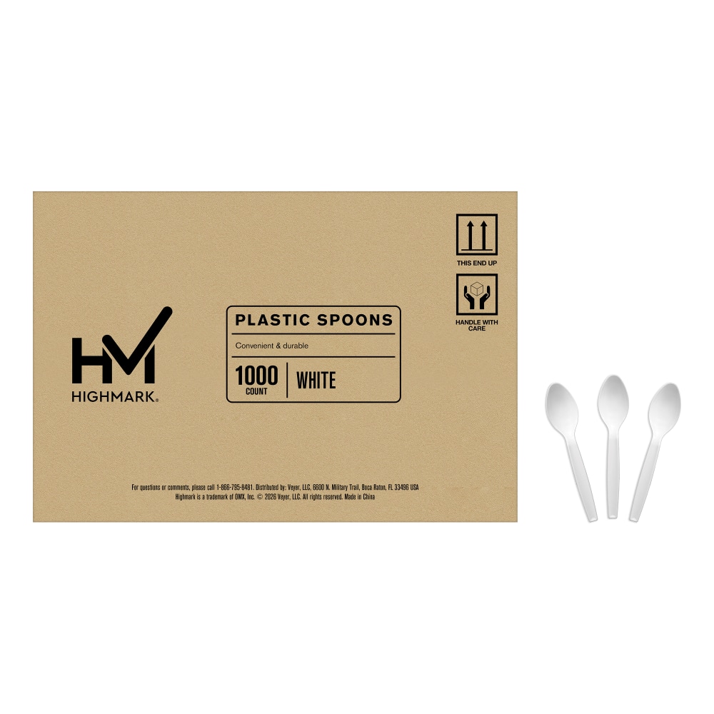 Highmark® Plastic Utensils, Medium-Size Spoons, White, Box Of