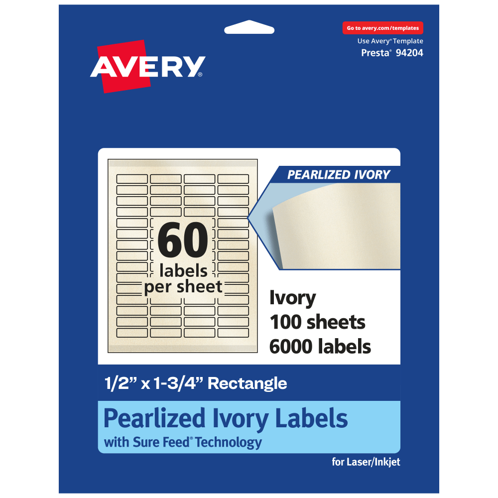Avery® Pearlized Permanent Labels With Sure Feed®, 94204-PIP100,