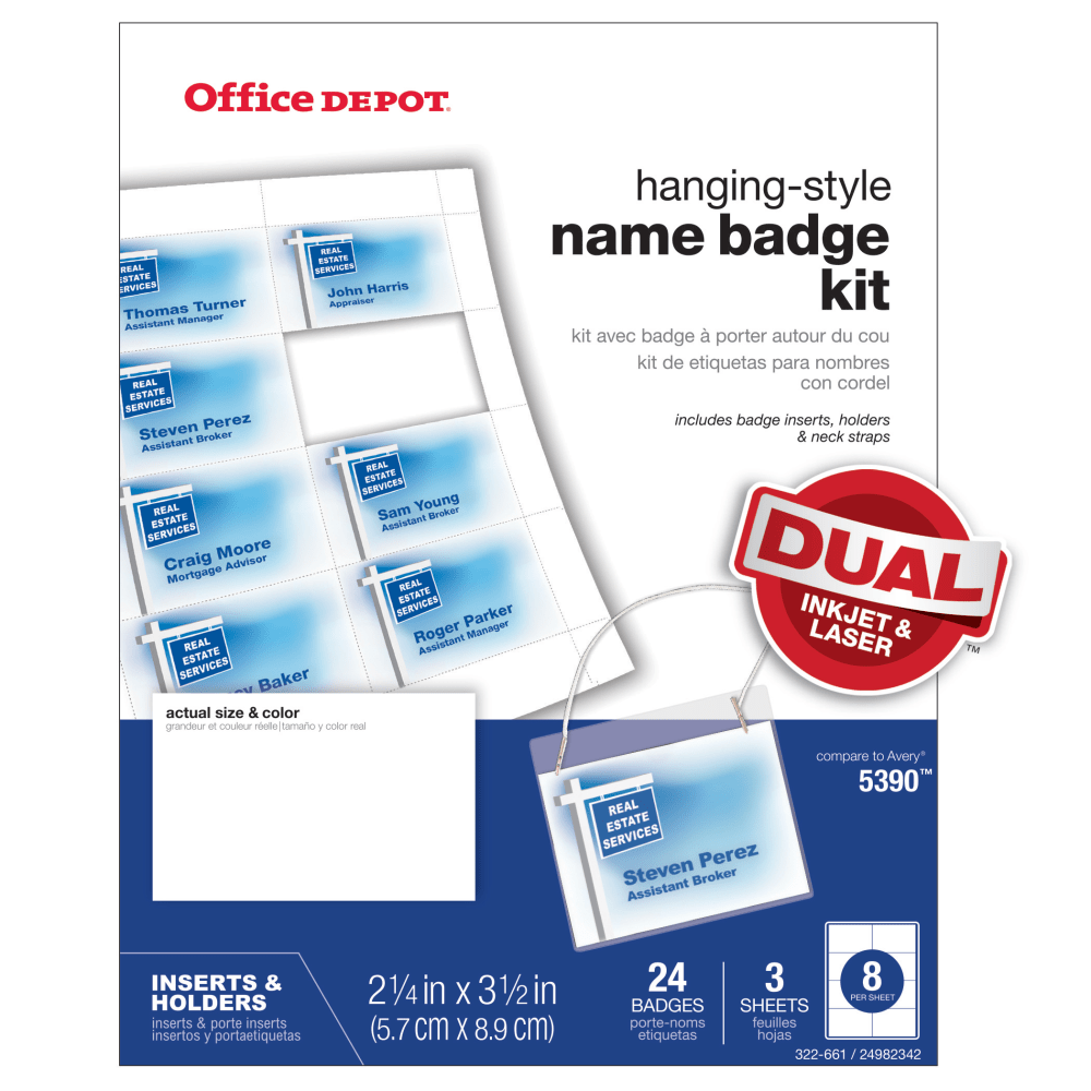 Office Depot® Brand Name Badge Kit, Hanging-Style, Convention