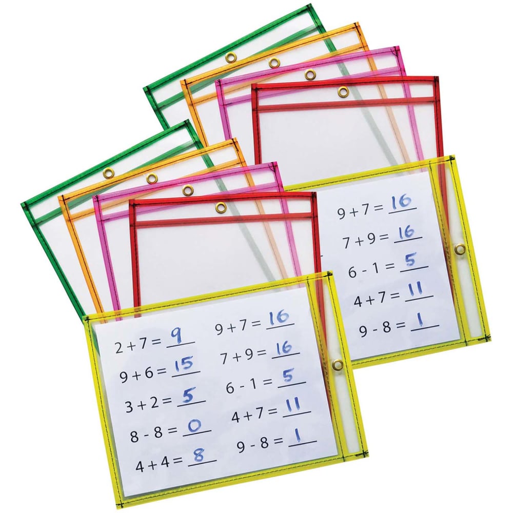Pacon® Dry-Erase Pockets, 9" x 12", Assorted Neon