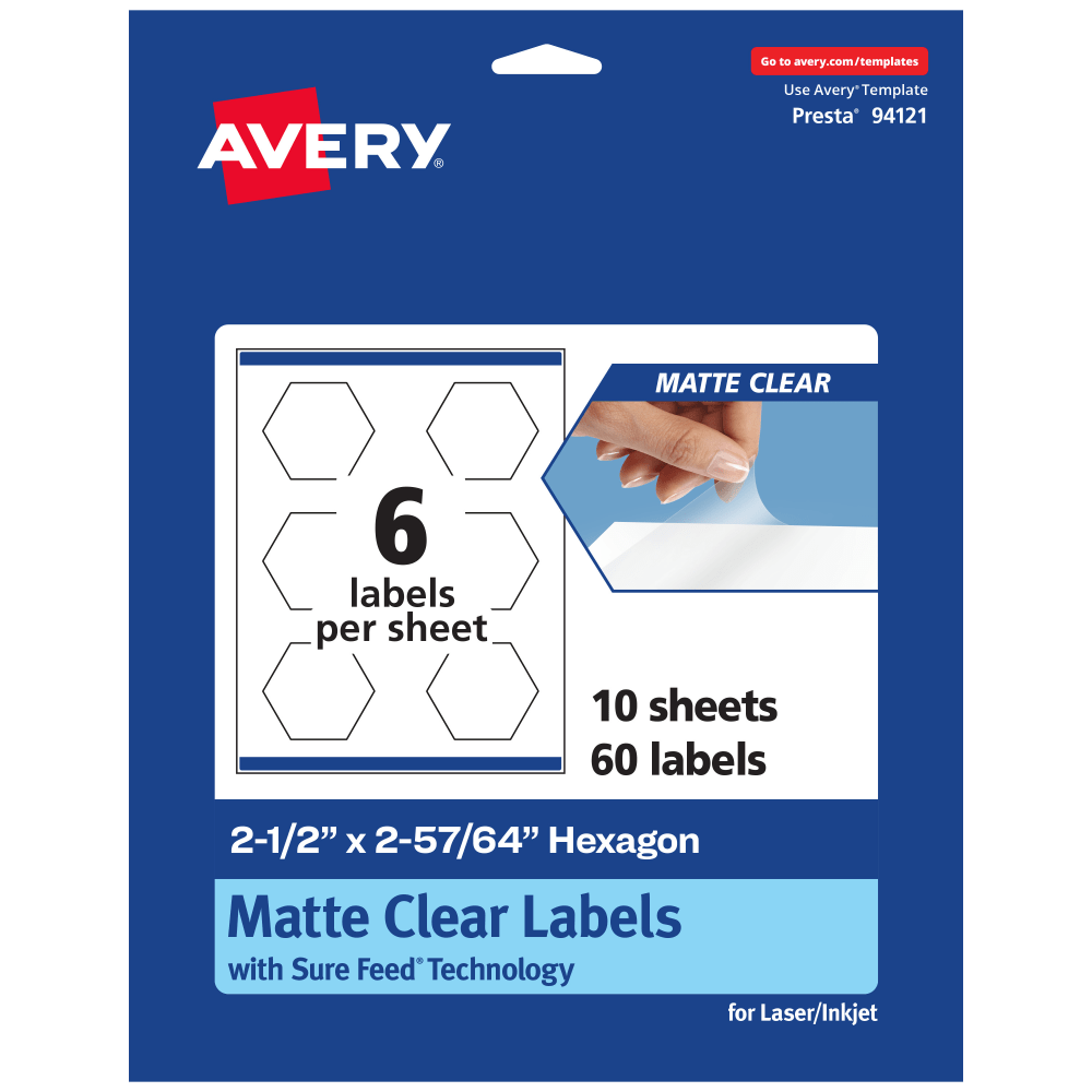 Avery® Permanent Labels With Sure Feed®, 94121-CMF10, Hexagon,