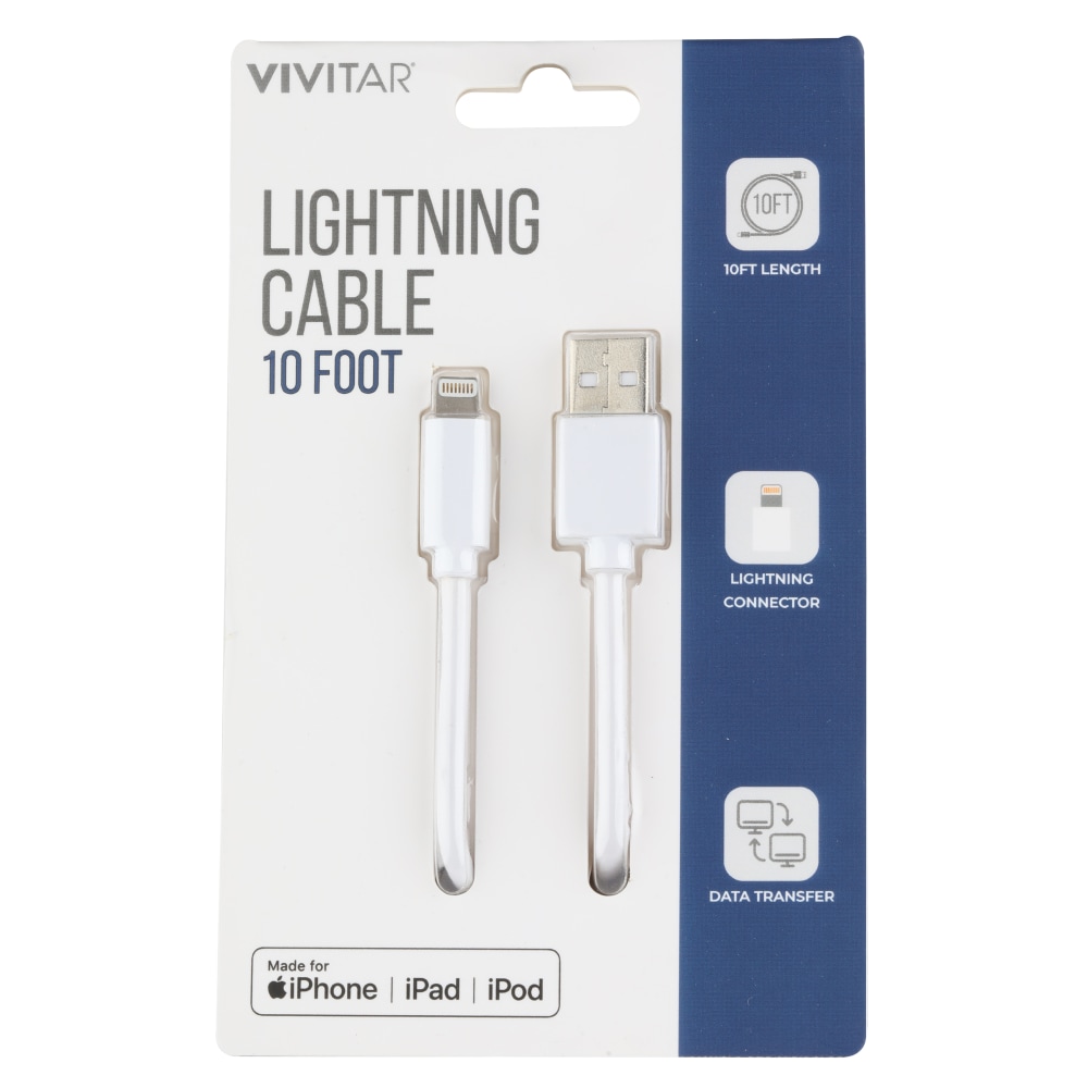 Vivitar Lightning To USB-A Cable, 10&#x27;, White,