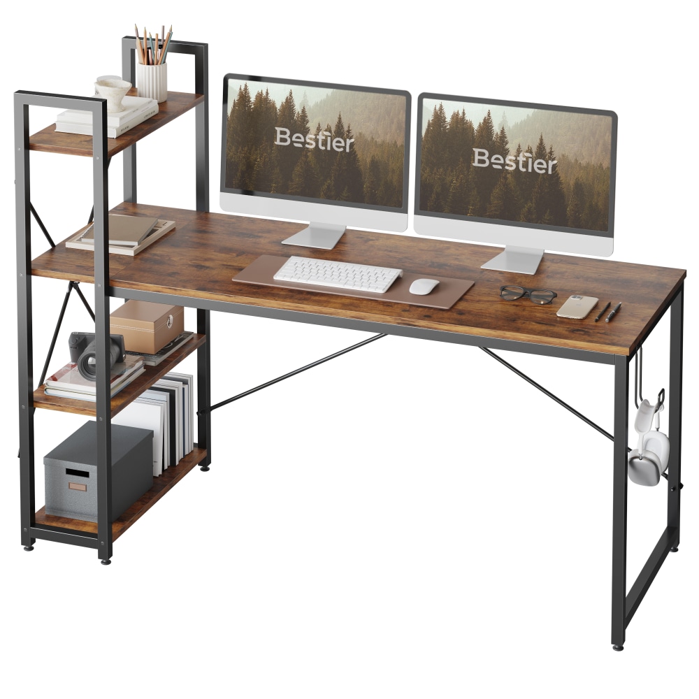 Bestier Modern Office Desk With Storage Shelf &