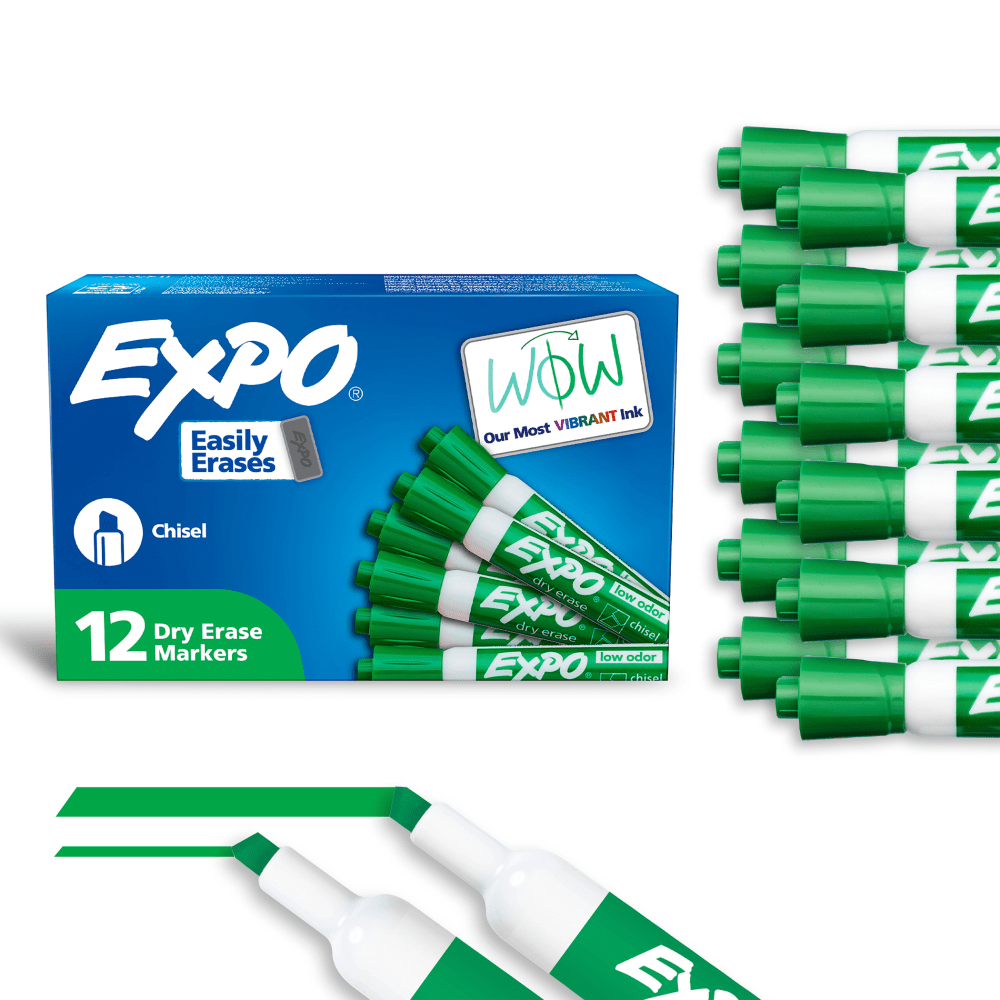 EXPO® Low-Odor Dry-Erase Marker, Chisel Point, Green, Pack