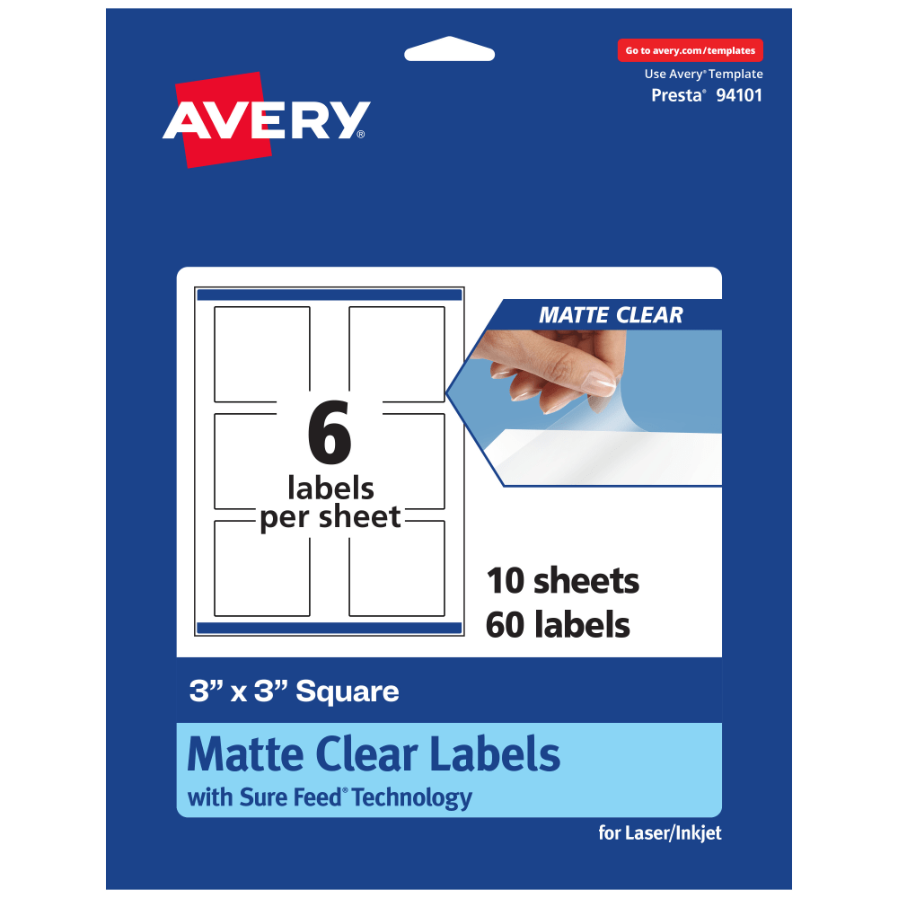Avery® Permanent Labels With Sure Feed®, 94101-CMF10, Square,